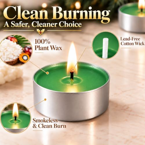 Green Tealight Candles 80 Pack, 4 Hour Unscented Tea Lights for Christmas