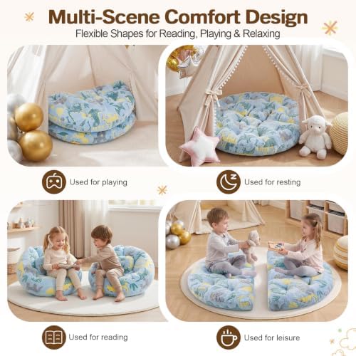 blue page Round Floor Cushions for Kids, 5-in-1 Kids Play Mat 5.9 in Thick