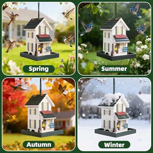 MEWANG Nature's Elegance Bird Feeder - Wooden Bird House, Exquisitely Crafted, Beautifully Decorative & Hang for Backyard Wildlife(White)