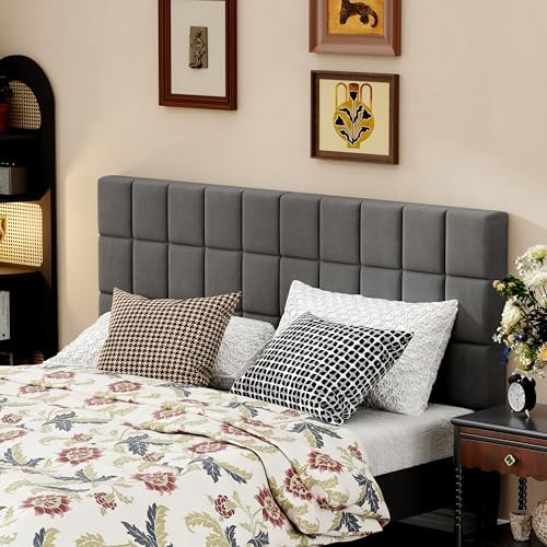 Andeworld Velvet Tufted King Headboard, Adjustable Height, Dark Gray