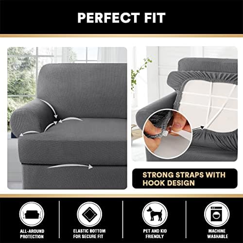PrinceDeco 2 Pieces T Cushion Chair Slipcover Stretch Couch Covers for T Cushion Sofa Slipcovers Chair Covers Armchair with 1 Individual T Shape Seat Covers Width Up to 40", Grey