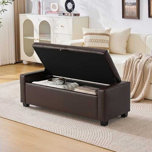 Huatean Home 48" Ottoman with Storage, Dark Brown Storage Ottoman Bench