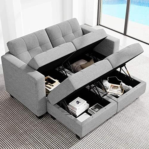 Belffin Modular Sectional Sofa with Storage Ottoman Modern Fabric L Shaped Couch with Chaise for Small Spaces Light Grey