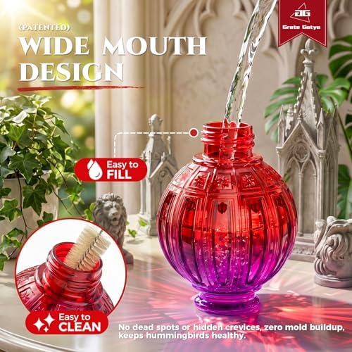 Glass Hummingbird Feeder for Outdoors Hanging, 26 fl oz Bird Nectar Feeder