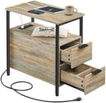 VASAGLE Side End Table with Charging Station, Slim Nightstand with Storage