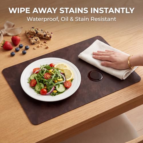 ADRIMER Fall Placemats Set of 6, Heat Resistant Faux Leather, Coffee