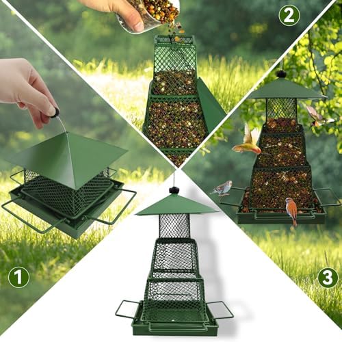Metal Hanging Bird Feeder with 360° Mesh and 4 Perches