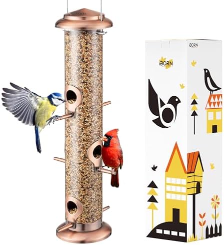 iBorn Bird Feeders for Outdoors 14" 6 Ports Chew-Resistant, Copper, 1PK