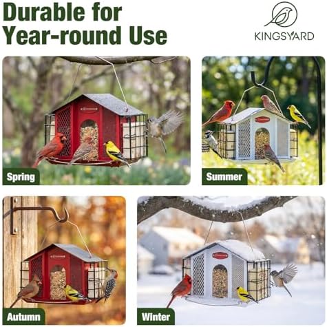 Kingsyard 4-in-1 4 Lbs Large Metal Bird Feeder for Outdoor Hanging