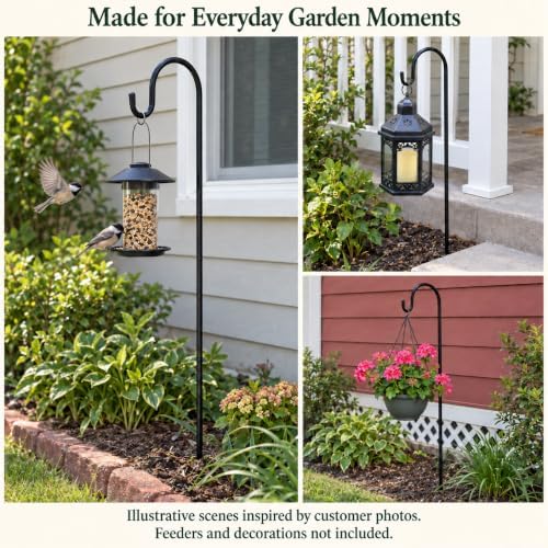 Ottsuls Bird Feeder Pole, 45 INCH Heavy Duty Shepherds Hooks for Outdoor with 5 Prong Base, Adjustable Stand Hanger for Garden Plant, Hummingbird Feeder, Lantern, Hanging Wedding Decor (1 Pack)