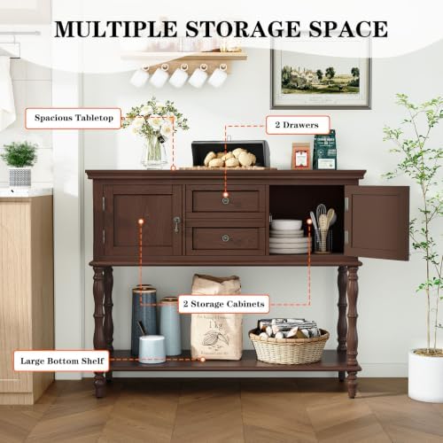 ARTPOWER Console Table with 2 Drawers, Retro Entryway Table with 2 Door
