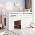 Bellemave Twin Size Low loft Bed for Kids,Wood Modern Farmhouse Twin Loft Bed with and Drawer Storage, No Box Spring Needed, White