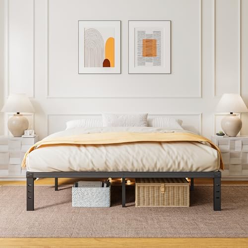 King Bed Frame, 3500lbs Heavy Duty Steel Slat, 14 Inches Platform Bed Frame, Non-Slip Design, No Box Spring Needed, Easy Assembly, Quiet Noise Free, Under Bed Storage Space, Black
