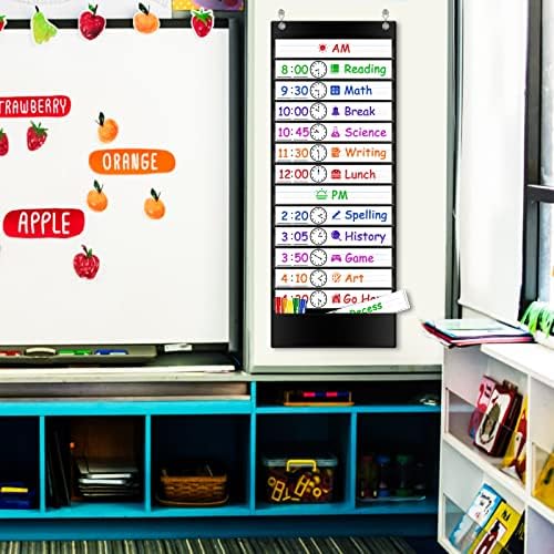 Daily Schedule Pocket Chart, Visual Schedule for Kids, Black