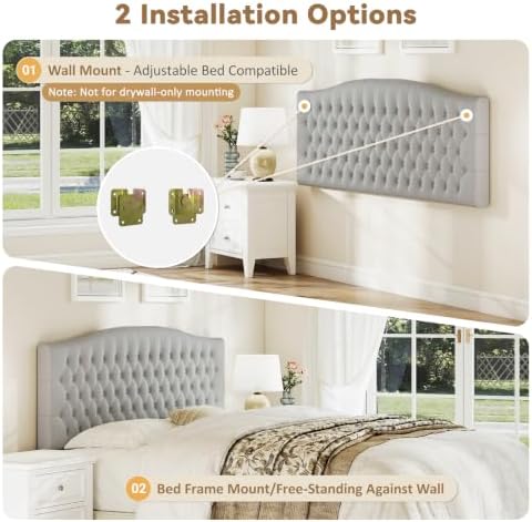 Befurtori King Headboard Only, Velvet Classic Tufted Design, Silver Gray