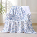 Muslin Blankets for Adults Reversible Throw Fleece & Gauze, Soft Cozy Lightweight Breathable Blue Floral Blanket for Bed Couch, Double Layer Muslin Throw Cover 90"x108"