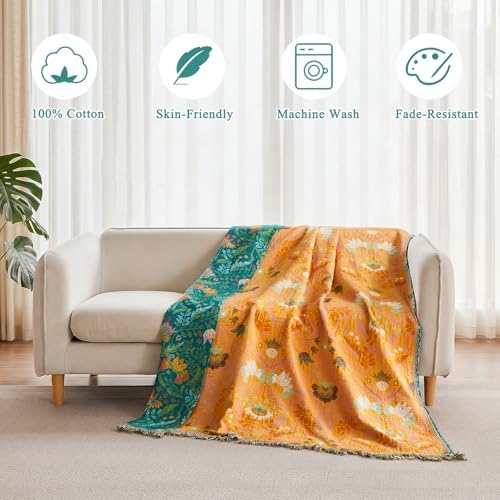 Boho Throw Blanket - 100% Cotton Soft Breathable for Adults 50"x60"