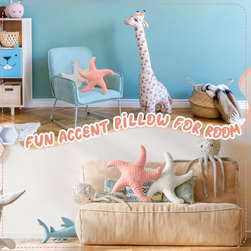 Tatuo 2 Pcs Starfish Pillow Cute Beach Pillow 22'', White, Pink