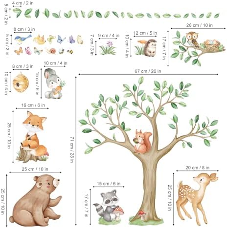 wondever Woodland Animal Wall Decals Tree Bear Deer Fox Owl Wall Stickers