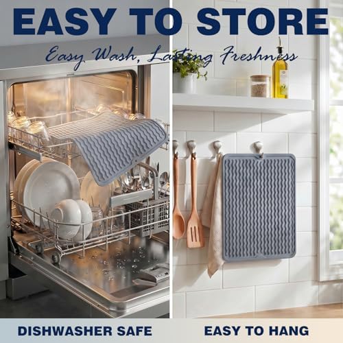 2 Pack Caketime Silicone Dish Drying Mat for Kitchen Counter Cooking Baking Espresso Machine Gears Appliance Stone Rack Trays Drain Extra Large Mat 18"*16