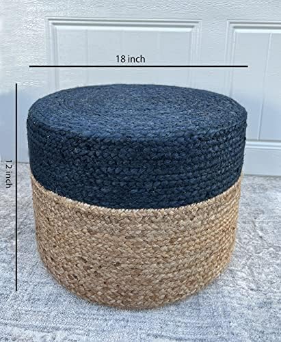 Pouf Ottoman 100% Jute Braided Pouffe (18"x18"x12")