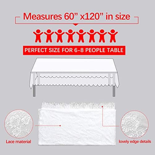 LuoluoHouse White Lace Tablecloth 6pcs Table Fabric 60x120 Inch for Rustic