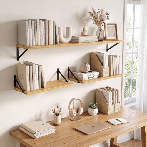 Axeman Deep Floating Shelves, 18'' x 12'' Oak Wall Shelves Set of 2
