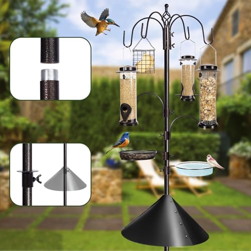 YINGYM 6-Hook Bird Feeding Station Kit with Squirrel Baffle, 94 Inch