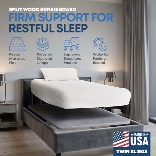 Greaton, 1.5-Inch Split Wood Bunkie Board Twin XL Size, Under Mattress Support, Fits Bed Frames, bunk beds, Fully Assembled, Breathable Fabric Cover, Replaces Bed Slats or Box Spring