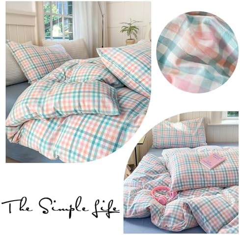 Vintage Plaid Duvet Cover Full Washed Cotton Check Bedding Set 3 Pieces
