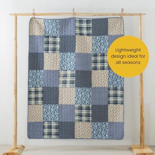 SLPR - Cotton Quilted Throw Blanket, 50" x 60" Blue Patchwork Lap Quilt