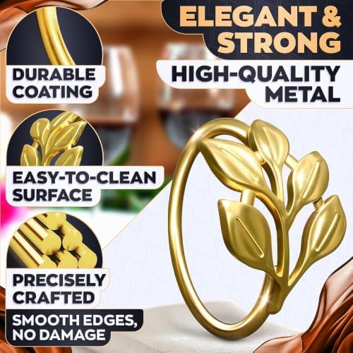 Thanksgiving Napkin Rings Set of 12 Gold Leaf, Christmas Napkin Rings