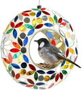 6 Inch Mosaic Glass Fly Through Bird Feeder for Outdoors, White