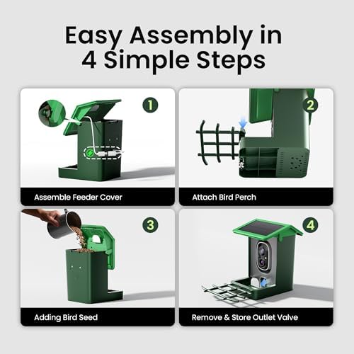 Bird Feeder with Camera Solar Powered 2K HD Video, 10,000+ Species AI Recognition, Real-Time Alerts, and Weatherproof Design for Effortless Birdwatching, Gift for Bird Lovers, Grass Green
