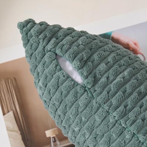 Kevin Textile Soft Corduroy 28x28 Inch Pillow Covers 2 Pack, Teal Green