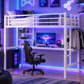 Twin Loft Bed with Desk, USB Charging Station, LED Light，Storage Shelves