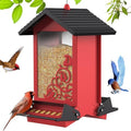 Squirrel Proof Bird Feeder for Outdoor Hanging,Metal Bird Seed Feeder with Bilateral Weight Activated Perches,5LB Large Capacity Wild Bird Feeders for Outside,Easy Refill and Clean,Red