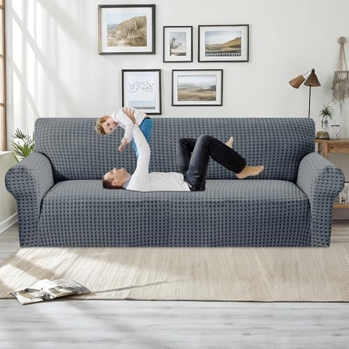 MAXIJIN Stretch Extra Large Couch Cover Sofa Covers (91"-110" Oversized Sofa Slipcovers with Non-Slip Foam & Elastic Strap, Dog Cat Pet Friendly Furniture Protector (X-Large, Dark Gray)