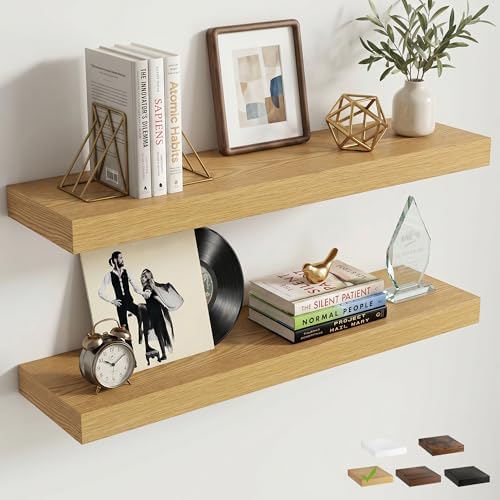32 Inch Floating Shelves for Wall, 8"D Wood Storage Shelves, Oak Finish