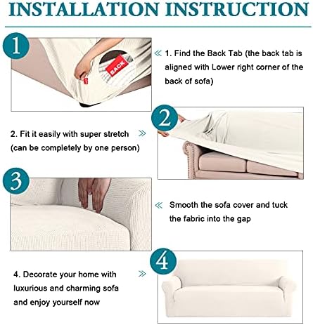 Flamingo P High Stretch Sofa Slipcover Non Slip Loveseat Covers for 2 Cushion Couch Washable Pet Furniture Protector Covers with Elastic Bottom, Thick Jacquard Fabric (Medium, Biscotti Beige)