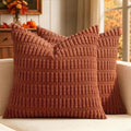 MIULEE Fall Corduroy Decorative Throw Pillow Covers 16x16 Rust Pack of 2