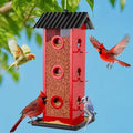 All Metal Bird Feeder for Outdoors Hanging | 14-Port Multi-Bird Viewing | Rust-Proof, Waterproof & Easy-Clean | Attracts Cardinals, Finches, Chickadees & More (Cardinal with Black Base)