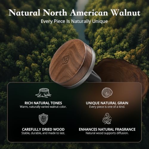 Car Air Freshener Vent Clip, 2 Pack Walnut Wood Car Diffuser