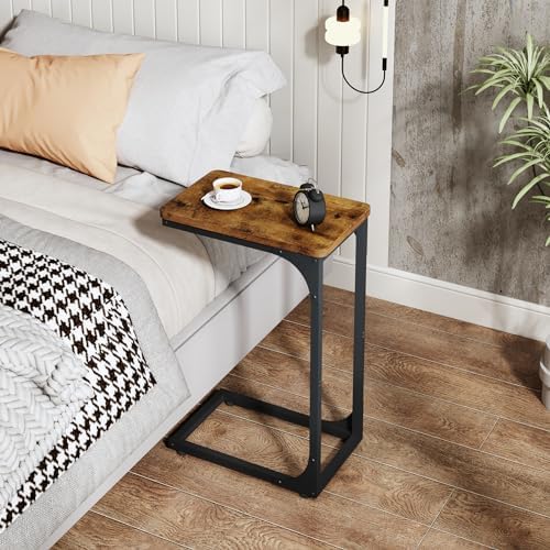 QEEIG Narrow C Shaped Side Table Set of 2 (9.5" Width, Brown)