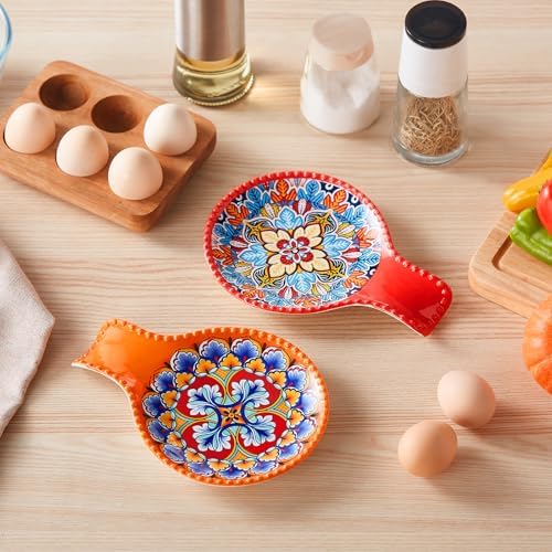 vancasso 7.7 Inch Ceramic Spoon Rest Set of 2, Bohemian Spoon Holder, Light