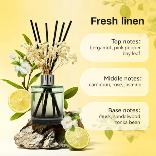 Brakula Reed Diffuser Set, Fresh Linen Scent, 4.06 fl oz Essential Oil