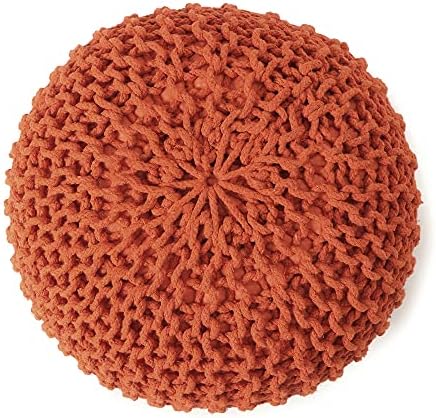 · REDEARTH · Round Pouf Ottoman - Hand Knitted Boho Poof - Burnt Orange