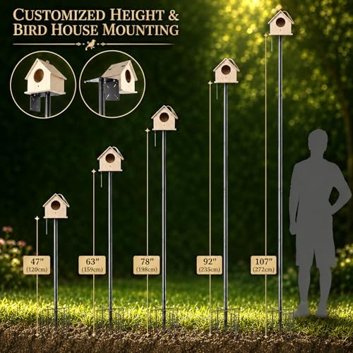 107" Squirrel Proof Bird Feeder Pole with 9 Prongs Base, No Birdhouse