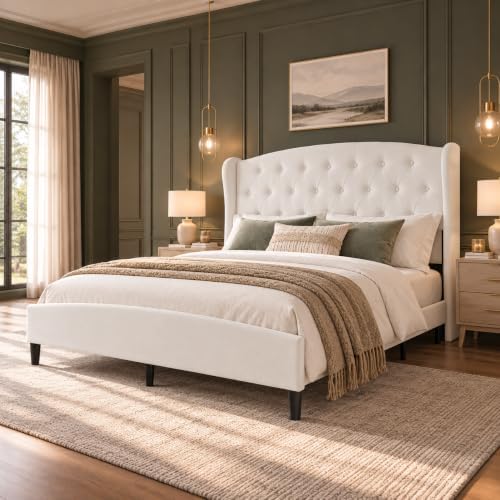 King Size Upholstered Bed Frame with 53" Velvet Headboard