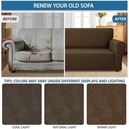 ZNSAYOTX 1 Piece Stretch Oversized Sofa Covers (91"-112"), New Plaid Couch Cover with Non-Slip Buckle for Dog Pets, Ultimate Soft Cozy Washable X-Large Sofa Slipcover Form Fit Protector, Coffee